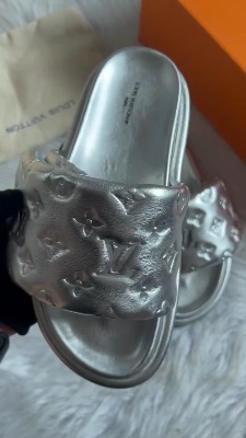 Louis Vuitton silver monogram revival embossed leather slides — 5