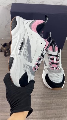 Dior B22 trainers in a white, grey, and pale pink colorway — 5