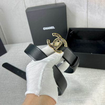 Chanel leather belt features a distinctive silvertone buckle — 8