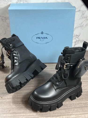 Prada Monolith Brushed Leather and Re-Nylon Boots