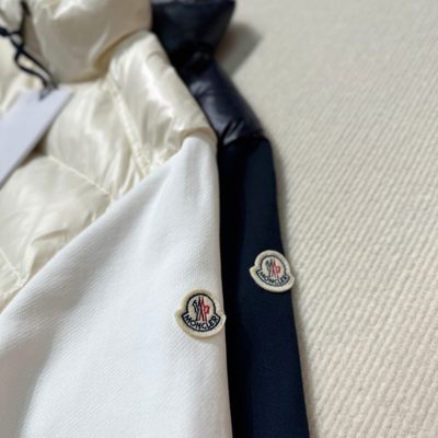 Moncler White Cotton Zip-Up Sweatshirt with Nylon Front — 10