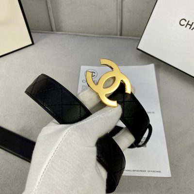 Chanel quilted leather belt featuring a prominent silver interlocking CC logo buckle — 6