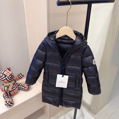 Moncler Enfant navy blue hooded down puffer coat — 8