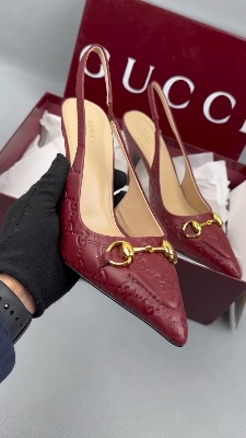 Gucci Erin GG horsebit heeled leather slingback pumps — 5