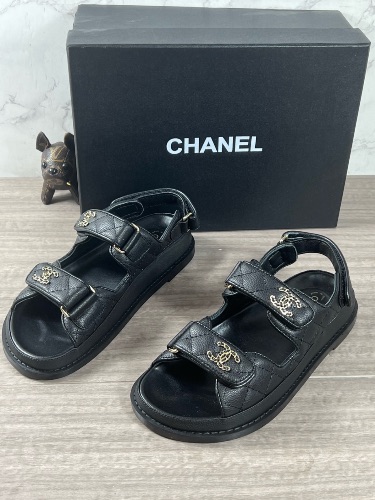 Chanel black grained calfskin quilted "Dad" sandals — 3
