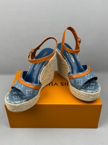 Louis Vuitton Helios wedges in blue denim — 4