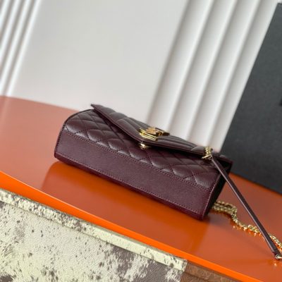 Saint Laurent grey grain de poudre textured leather envelope chain bag — 4