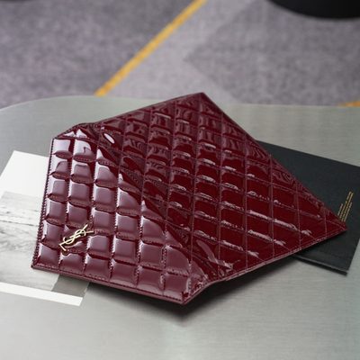 Saint Laurent Paris Matelassé Patent-Leather Clutch — 11
