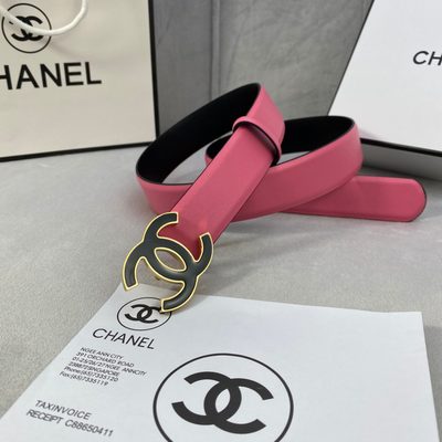 Chanel hot bubble gum pink leather belt featuring a silver-tone interlocking CC buckle — 7