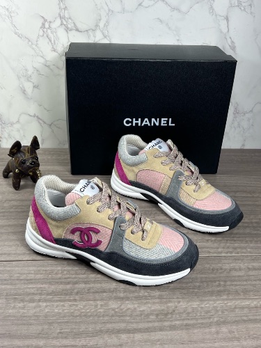 Chanel sneakers in pink, multicolor tweed, and suede — 4