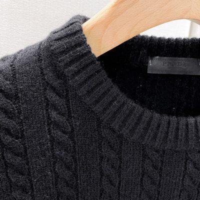 Prada black cable-knit crewneck sweater — 5