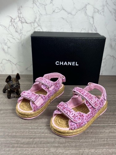 Chanel Pink/Purple Tweed Velcro Dad Sandals — 3