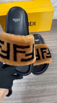 Fendi FF shearling brown slides — 5