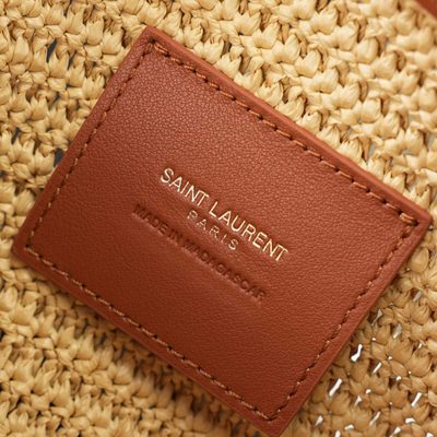 Saint Laurent Gaby leather-trimmed raffia shoulder bag — 12
