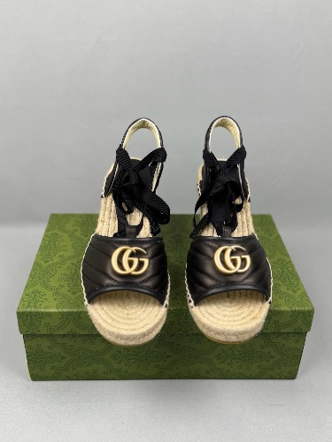 Gucci Palmyra Leather and Espadrille Wedge Sandals — 3