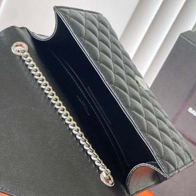 Saint Laurent grey grain de poudre textured leather envelope chain bag — 8