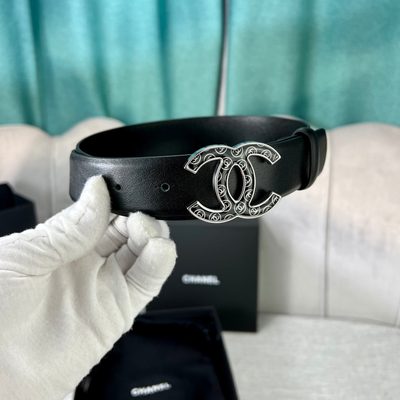 Chanel leather belt features a distinctive silvertone buckle — 5