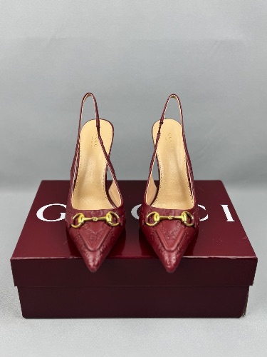 Gucci Erin GG horsebit heeled leather slingback pumps — 3