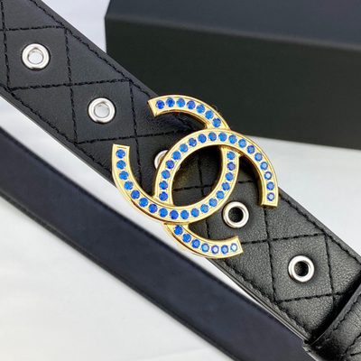 Chanel quilted black leather belt featuring a silver CC logo buckle — 8