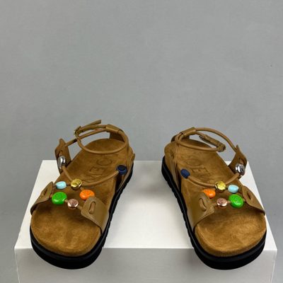 Loewe Paula's Ibiza Pebble Beads leather sandals in brown — 4