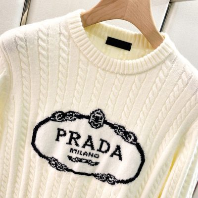 Prada black cable-knit crewneck sweater — 3