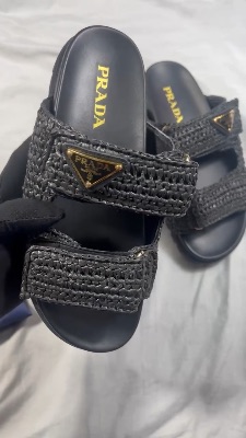 Prada logo-plaque woven sandals in black raffia — 5