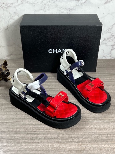 Chanel Lambskin Logo Platform Sandals — 4