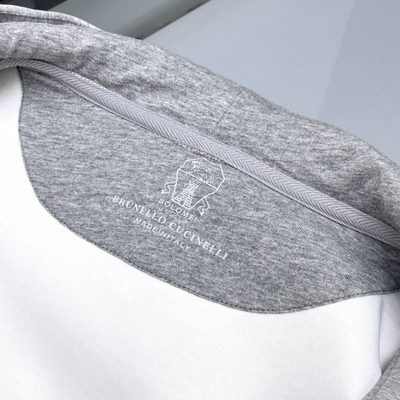 Brunello Cucinelli grey full-zip hooded sweatshirt and matching sweatpants set — 12