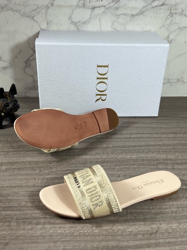 Christian Dior beige and gold embroidered Dway slide sandals
