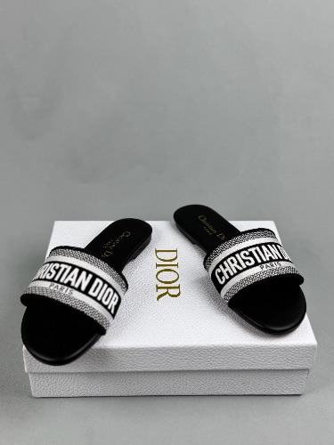 Christian Dior Dway black fabric embroidered slides — 4