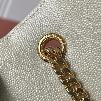 Saint Laurent grey grain de poudre textured leather envelope chain bag — 7