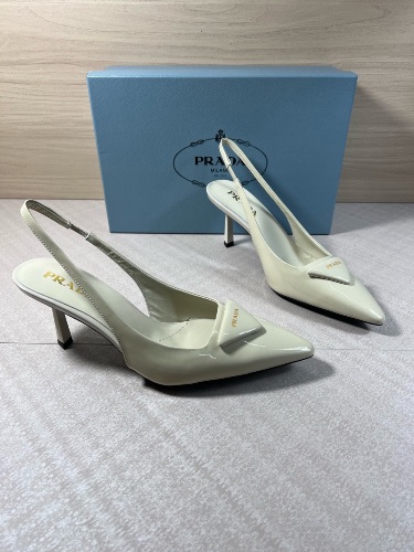 Prada white patent leather slingback pumps — 4