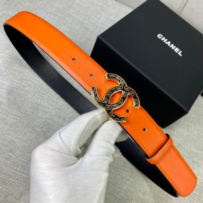 Chanel orange leather belt featuring a silver-tone buckle — 6