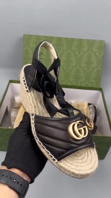 Gucci Palmyra Leather and Espadrille Wedge Sandals — 5