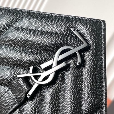 Saint Laurent grey grain de poudre textured leather envelope chain bag — 6