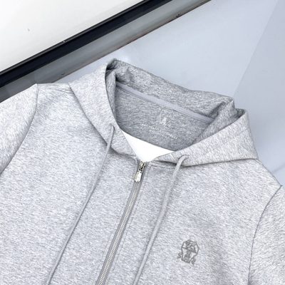 Brunello Cucinelli grey full-zip hooded sweatshirt and matching sweatpants set — 5