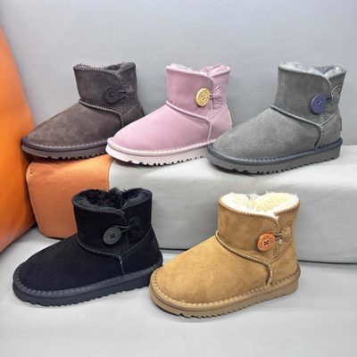 UGG-style kids' button-detail sheepskin ankle boots — 8