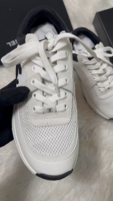 Chanel CC logo mesh and grained calfskin sneakers — 5