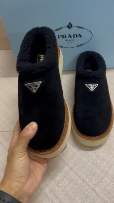 Prada suede shearling-lined platform mules in black — 5