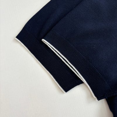 Brunello Cucinelli navy blue fine-knitted short-sleeve polo shirt — 7