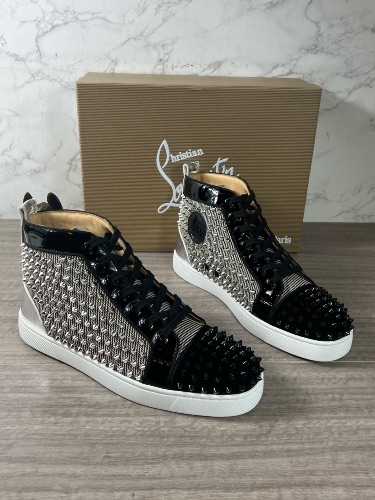 Christian Louboutin Men's Louis Orlato Flat Spikes high-top sneakers — 4