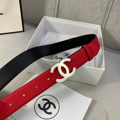 Chanel leather belt crafted from red calfskin leather and featuring a gold-toned metal CC logo buckl — 4