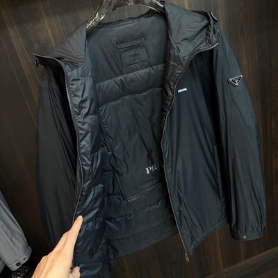 Prada men's black Re-Nylon or technical hooded jacket — 4