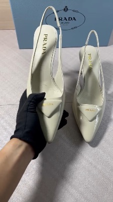 Prada white patent leather slingback pumps — 5