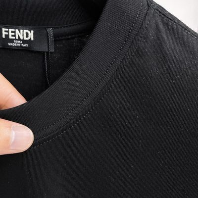 Fendi Men's Black Cotton Jacquard Patch T-shirt — 6