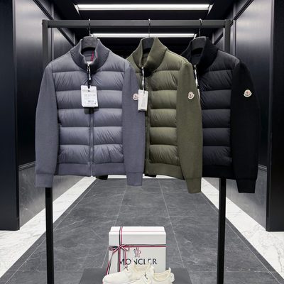 Moncler padded wool-blend or nylon zip-up cardigan/hybrid jacket