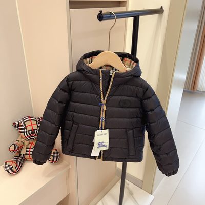 Burberry Kids Checker-tape Nylon Hooded Puffer Jacket — 6