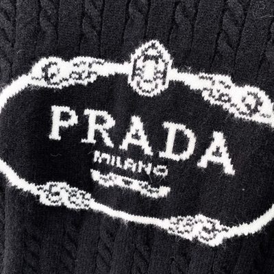 Prada black cable-knit crewneck sweater — 8