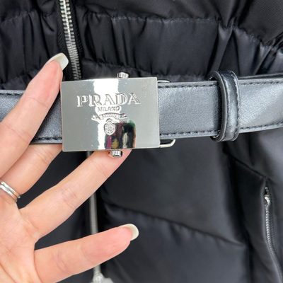 Prada Re-Nylon Belted Hooded Short Puffer Jacket — 7