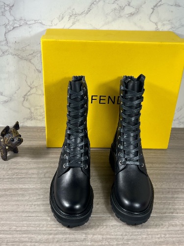 Fendi Rockoko black leather combat boots — 3